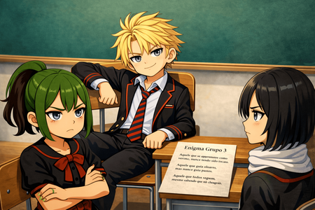 grupo enigma três composto por quatro alunos da sala Blue Zenith.